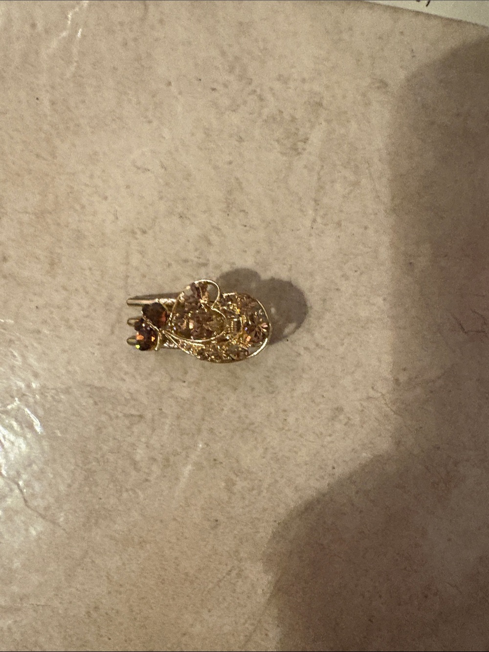Gold Filigree Heart Hair Clip with Amber Accent